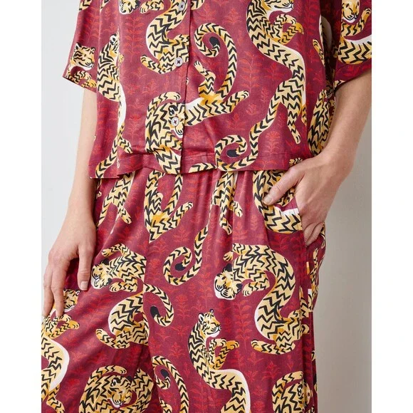 PRINTFRESH Twisted Tiger Pajama Set Merlot XL - Picture 2 of 4